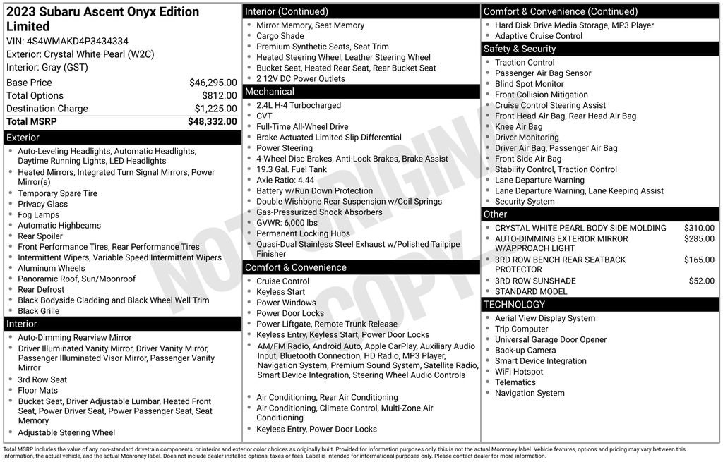 Used 2023 Subaru Ascent Onyx Edition Limited image 2