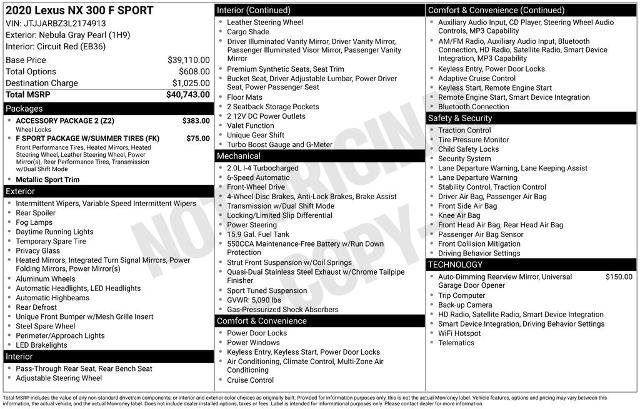 Used 2020 Lexus NX 300 F Sport w/ Accessory Package 2 FWD image 5