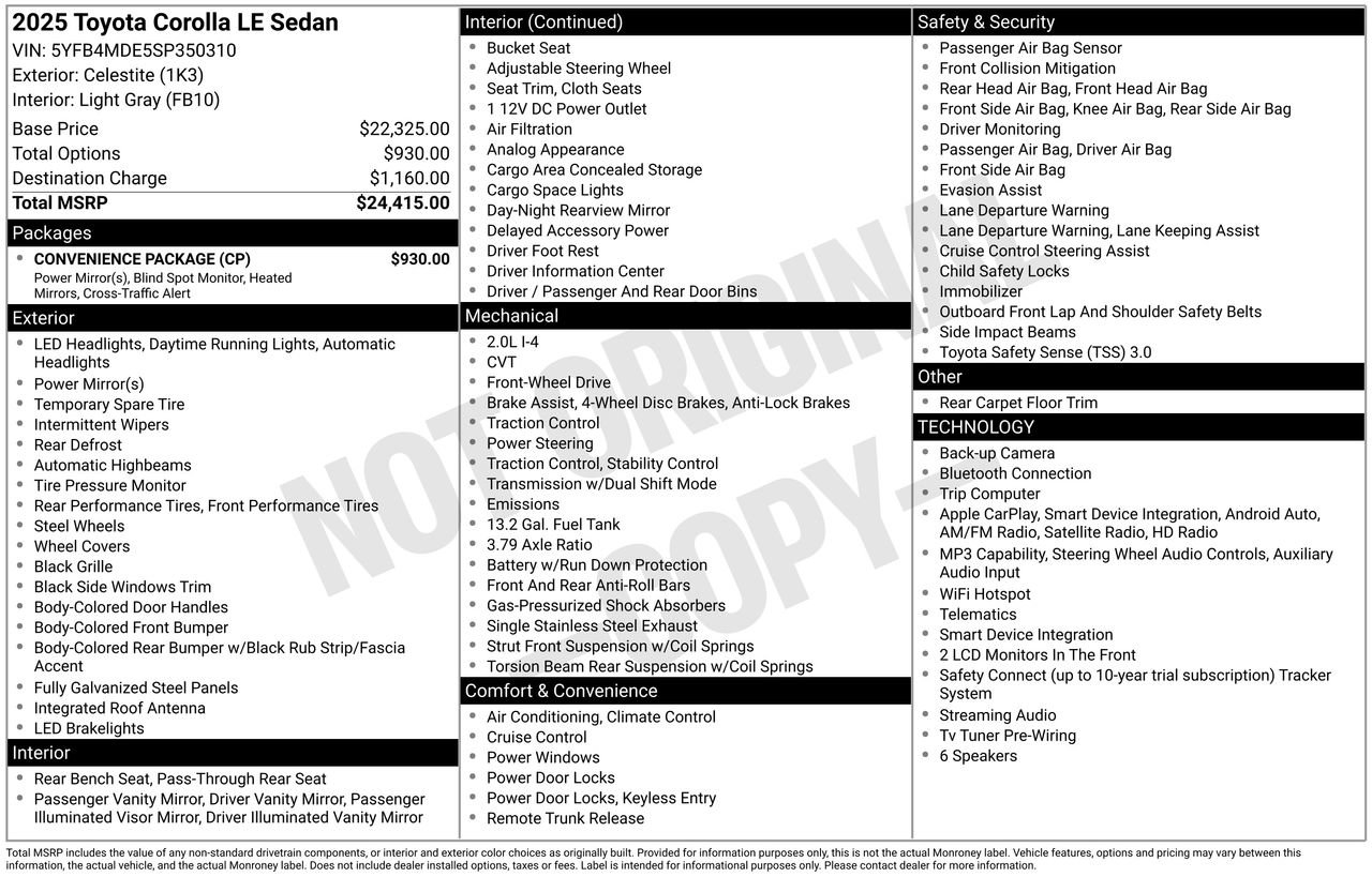 Used 2025 Toyota Corolla LE w/ Convenience Package FWD image 56