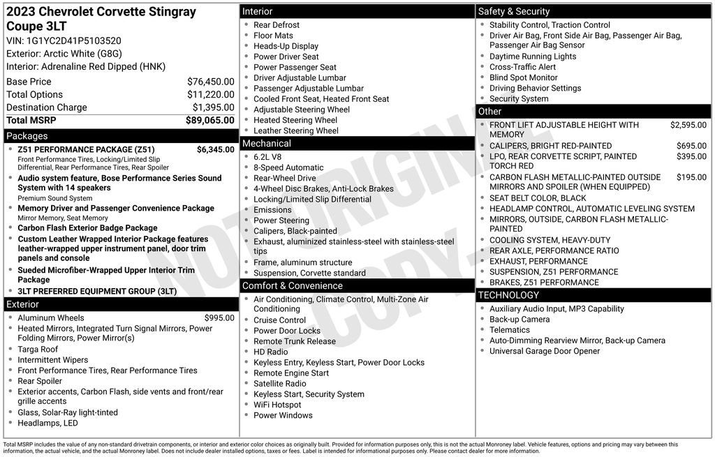 Used 2023 Chevrolet Corvette Stingray Premium Cpe w/ Z51 Performance Package RWD image 9