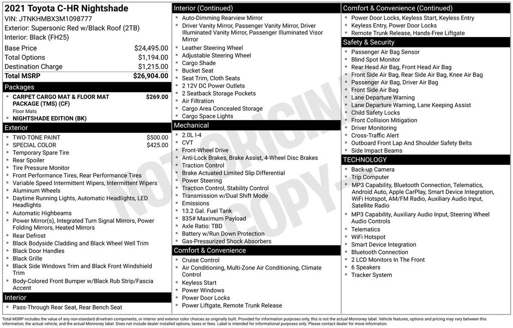 Used 2021 Toyota C-HR Nightshade FWD image 34