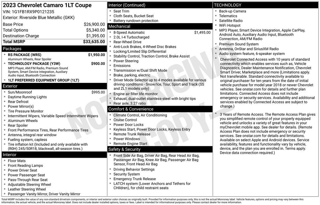 Used 2023 Chevrolet Camaro LT w/ RS Package RWD image 9