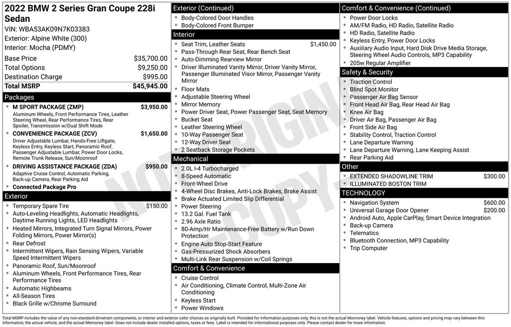 Used 2022 BMW 228i Gran Coupe w/ M Sport Package FWD image 7