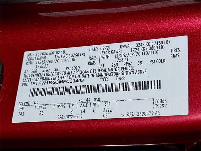 Certified 2021 Ford F150 Raptor w/ Equipment Group 801A High image 24