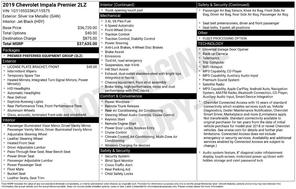 Used 2019 Chevrolet Impala Premier FWD image 34