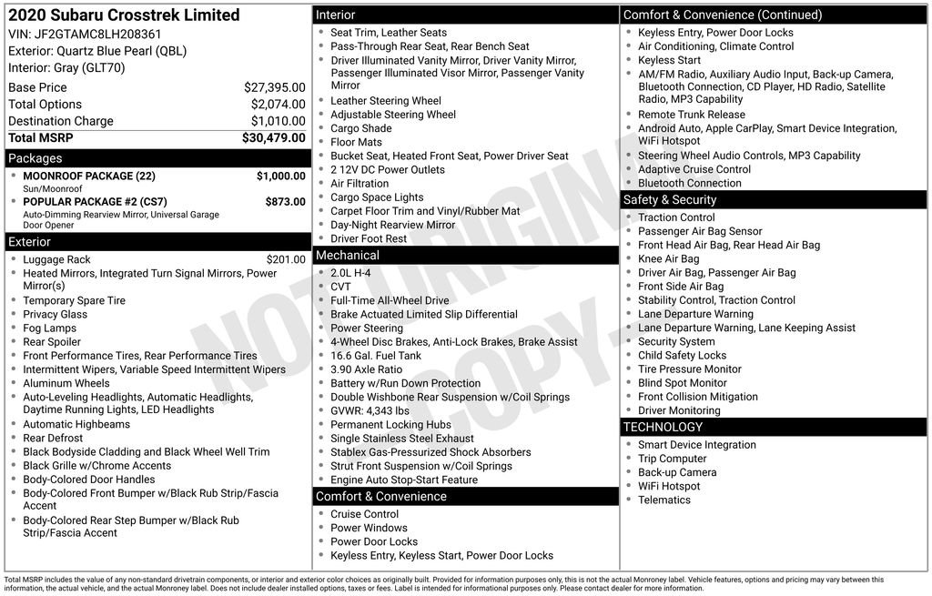 Used 2020 Subaru Crosstrek 2.0i Limited w/ Moonroof Package image 5