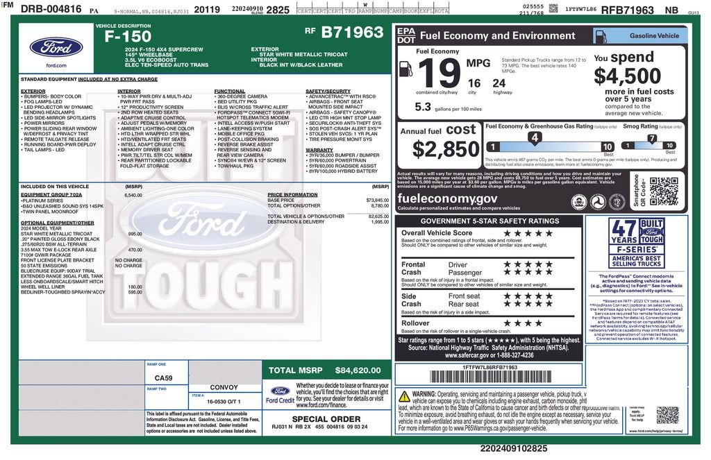 Certified 2024 Ford F150 Platinum w/ Equipment Group 702A High AWD/4WD image 39