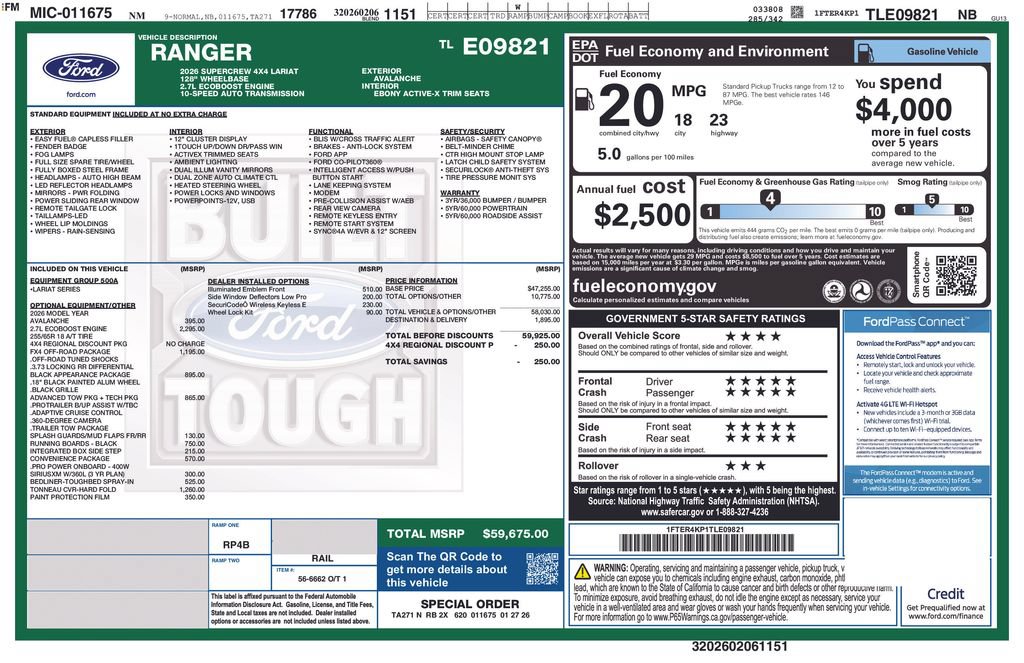 Certified 2026 Ford Ranger Lariat w/ FX4 Off-Road Package AWD/4WD image 34