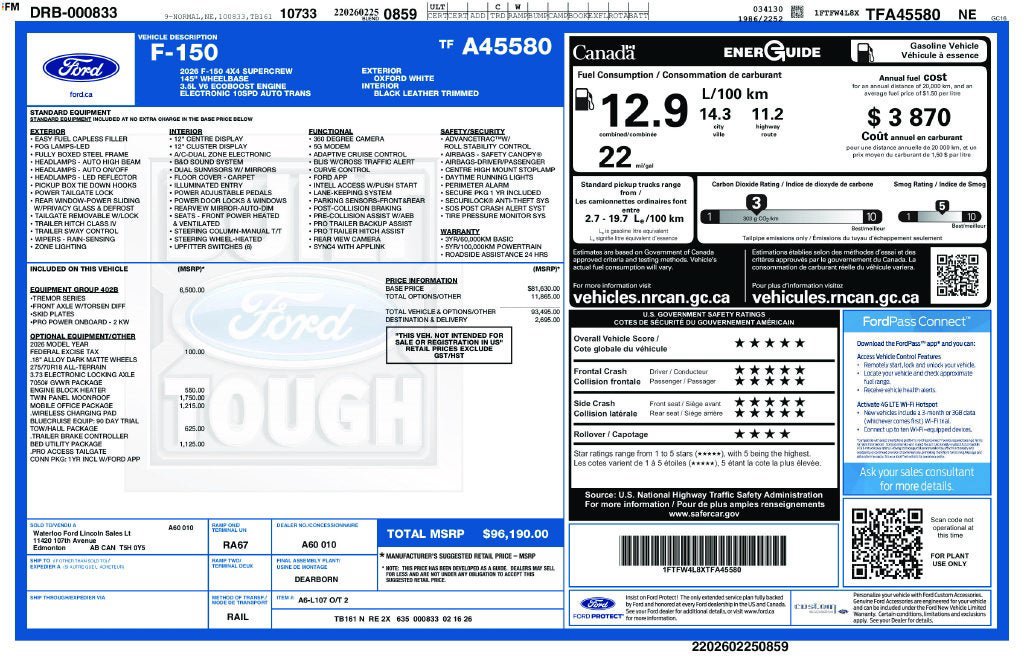 Certified 2026 Ford F150 Tremor w/ Equipment Group 402B MID AWD/4WD image 3