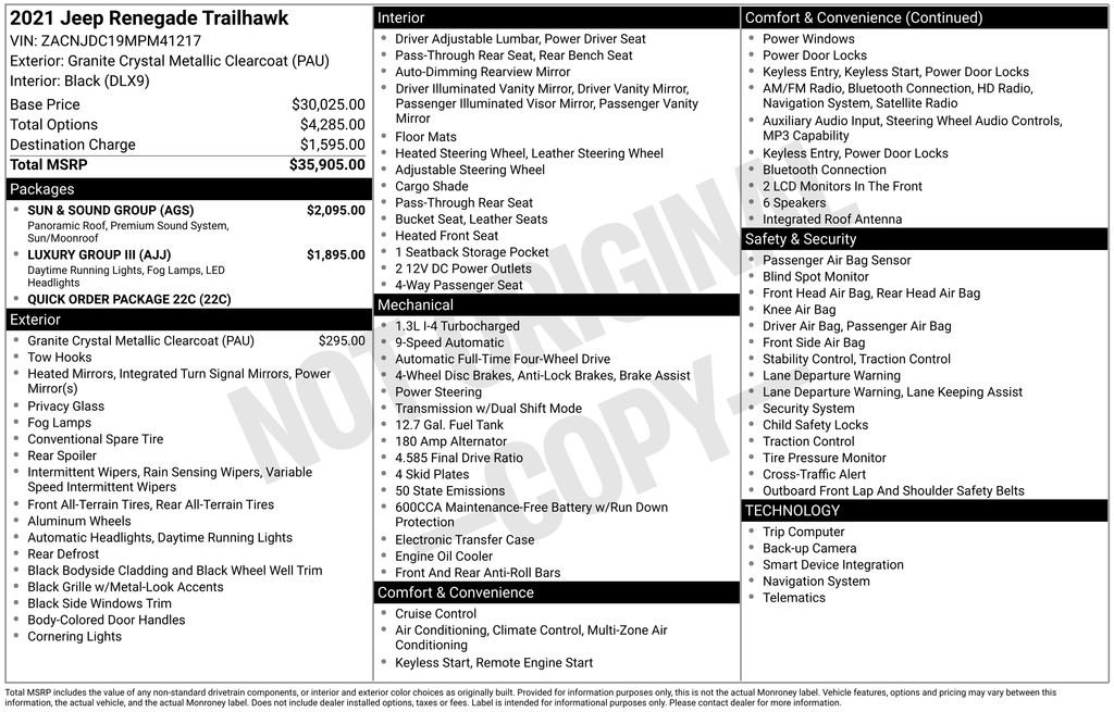 Used 2021 Jeep Renegade Trailhawk w/ Sun & Sound Group image 2