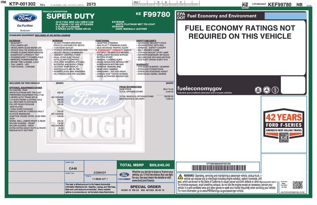 Certified 2019 Ford F350 Platinum w/ FX4 Off-Road Package AWD/4WD image 31