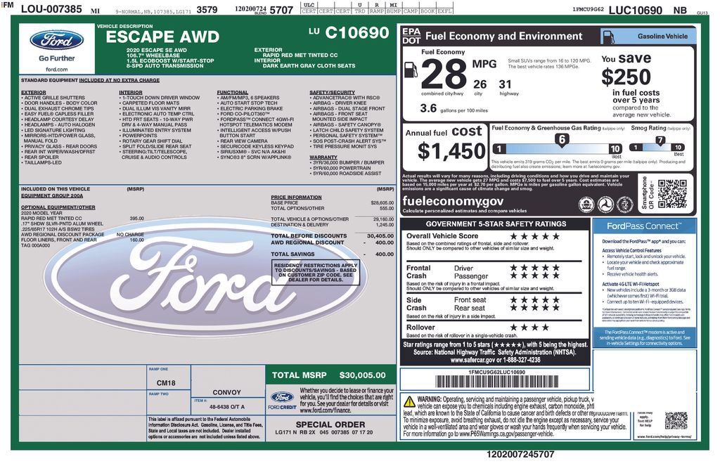 Certified 2020 Ford Escape SE AWD/4WD image 22