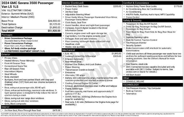 Used 2024 GMC Savana 3500 LS RWD image 6
