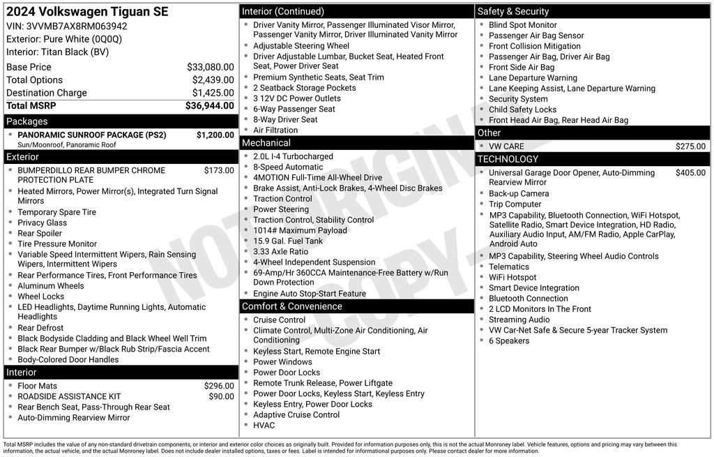 Used 2024 Volkswagen Tiguan SE w/ Panoramic Sunroof Package AWD/4WD image 38