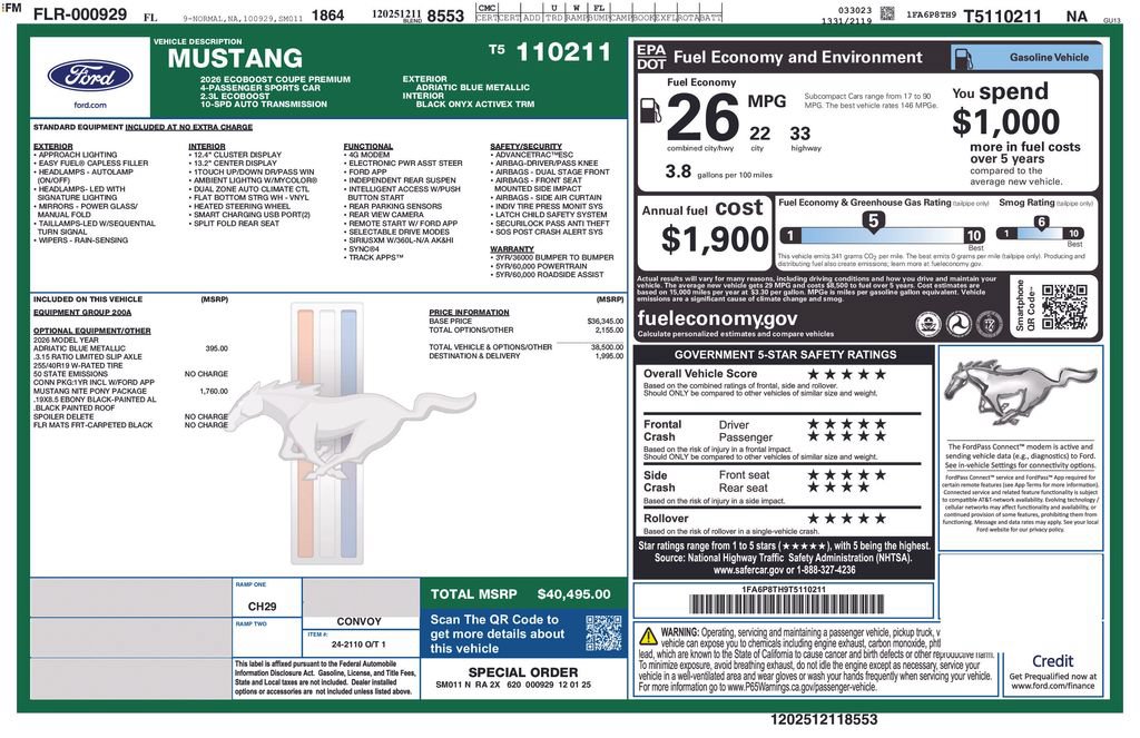 Certified 2026 Ford Mustang Premium w/ Mustang Nite Pony Package RWD image 5