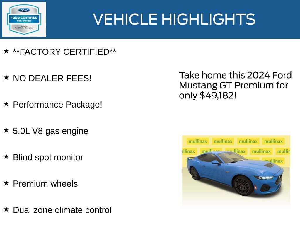 Certified 2024 Ford Mustang GT Premium w/ GT Performance Package RWD image 11