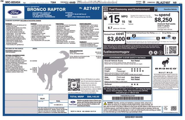 Certified 2024 Ford Bronco Raptor w/ Interior Carbon Fiber Pack 6 AWD/4WD image 10
