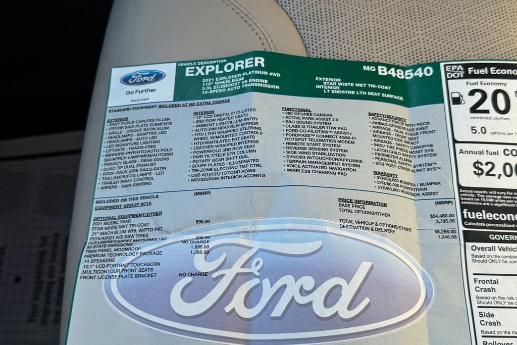 Certified 2021 Ford Explorer Platinum w/ Equipment Group 601A AWD/4WD image 42