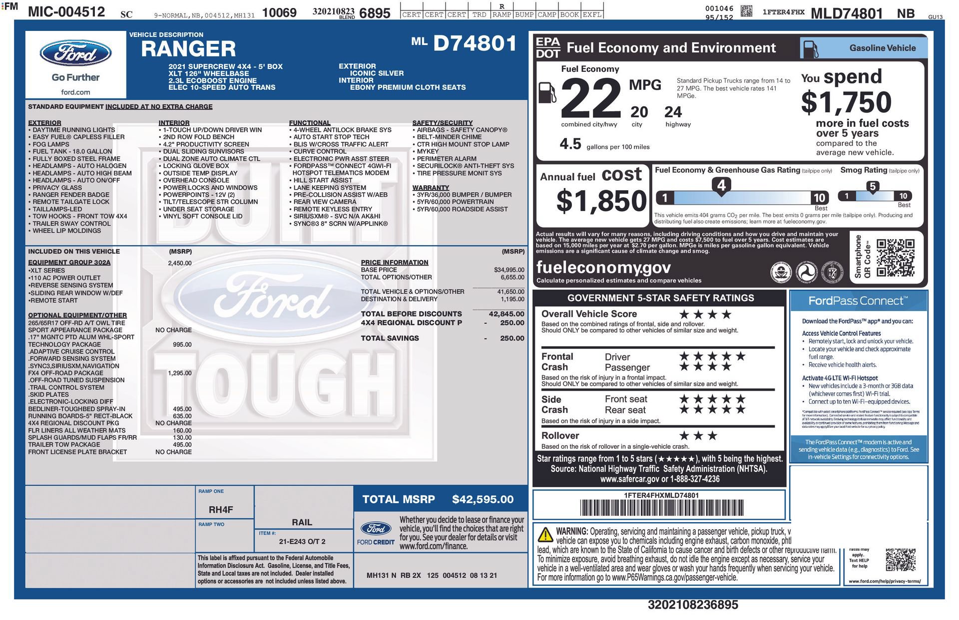 Certified 2021 Ford Ranger XLT w/ Equipment Group 302A High AWD/4WD image 19