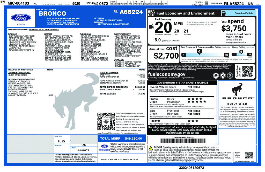 Certified 2024 Ford Bronco Outer Banks AWD/4WD image 2