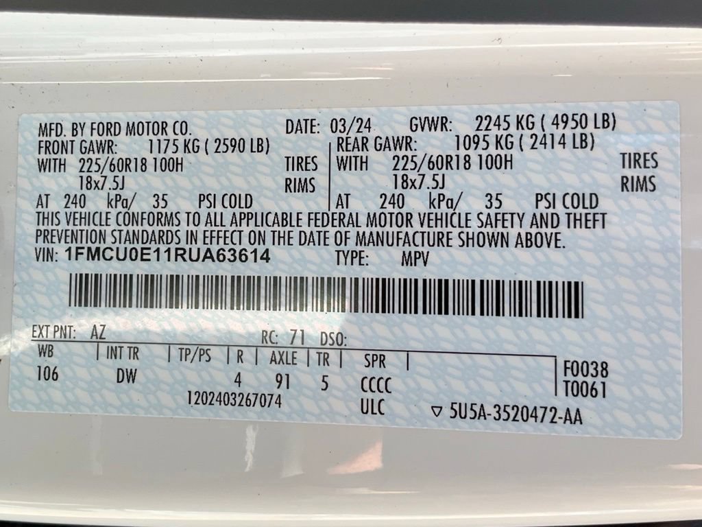 Certified 2024 Ford Escape SE w/ PHEV Premium Package FWD image 47