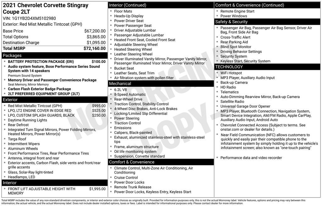 Used 2021 Chevrolet Corvette Stingray Preferred Cpe w/ Battery Protection Package RWD image 29
