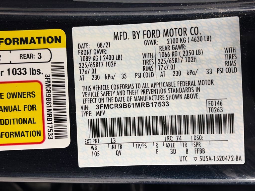 Certified 2021 Ford Bronco Sport Big Bend w/ Big Bend Package (96B) AWD/4WD image 9