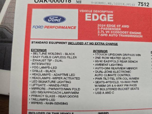 Certified 2024 Ford Edge ST w/ Equipment Group 401A image 13