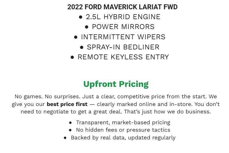 Certified 2022 Ford Maverick Lariat w/ Lariat Luxury Package