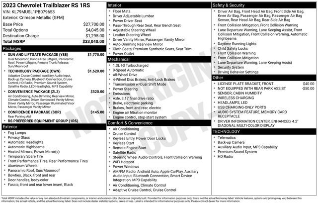 Used 2023 Chevrolet TrailBlazer RS w/ Sun and Liftgate Package AWD/4WD image 53