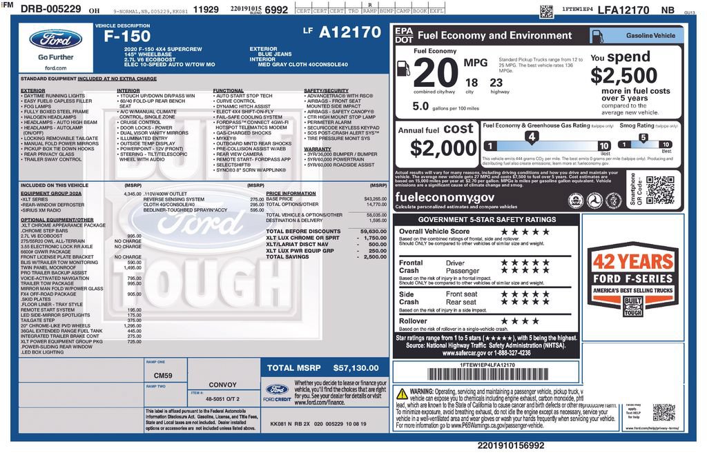 Certified 2020 Ford F150 XLT w/ Equipment Group 302A Luxury AWD/4WD image 47
