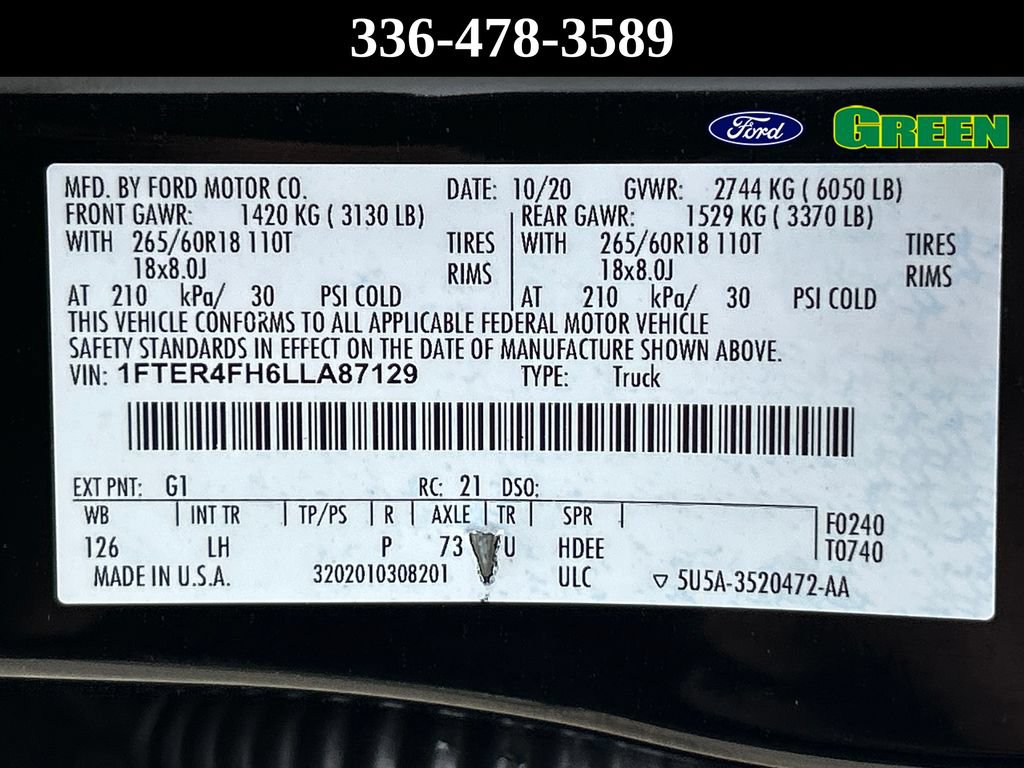 Certified 2020 Ford Ranger XLT w/ Equipment Group 302A Luxury AWD/4WD image 28