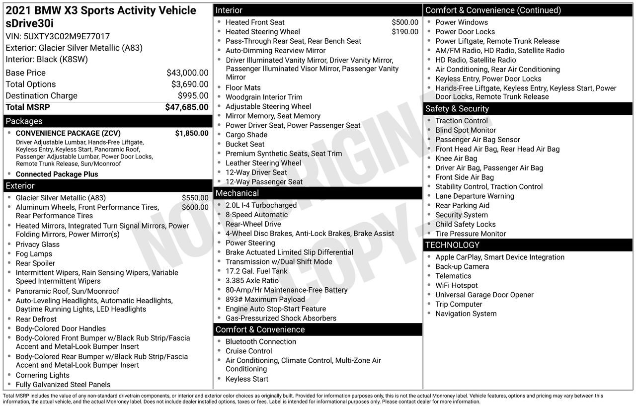 Used 2021 BMW X3 sDrive30i w/ Convenience Package RWD image 34
