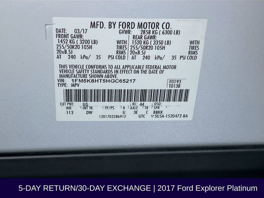 Certified 2017 Ford Explorer Platinum AWD/4WD image 38
