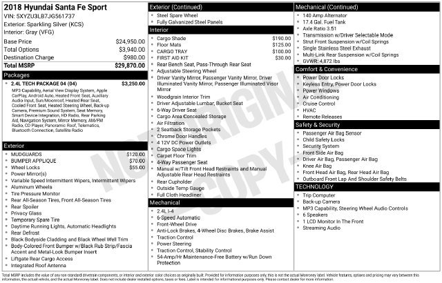 Used 2018 Hyundai Santa Fe Sport w/ 2.4L Tech Package 04 FWD image 5