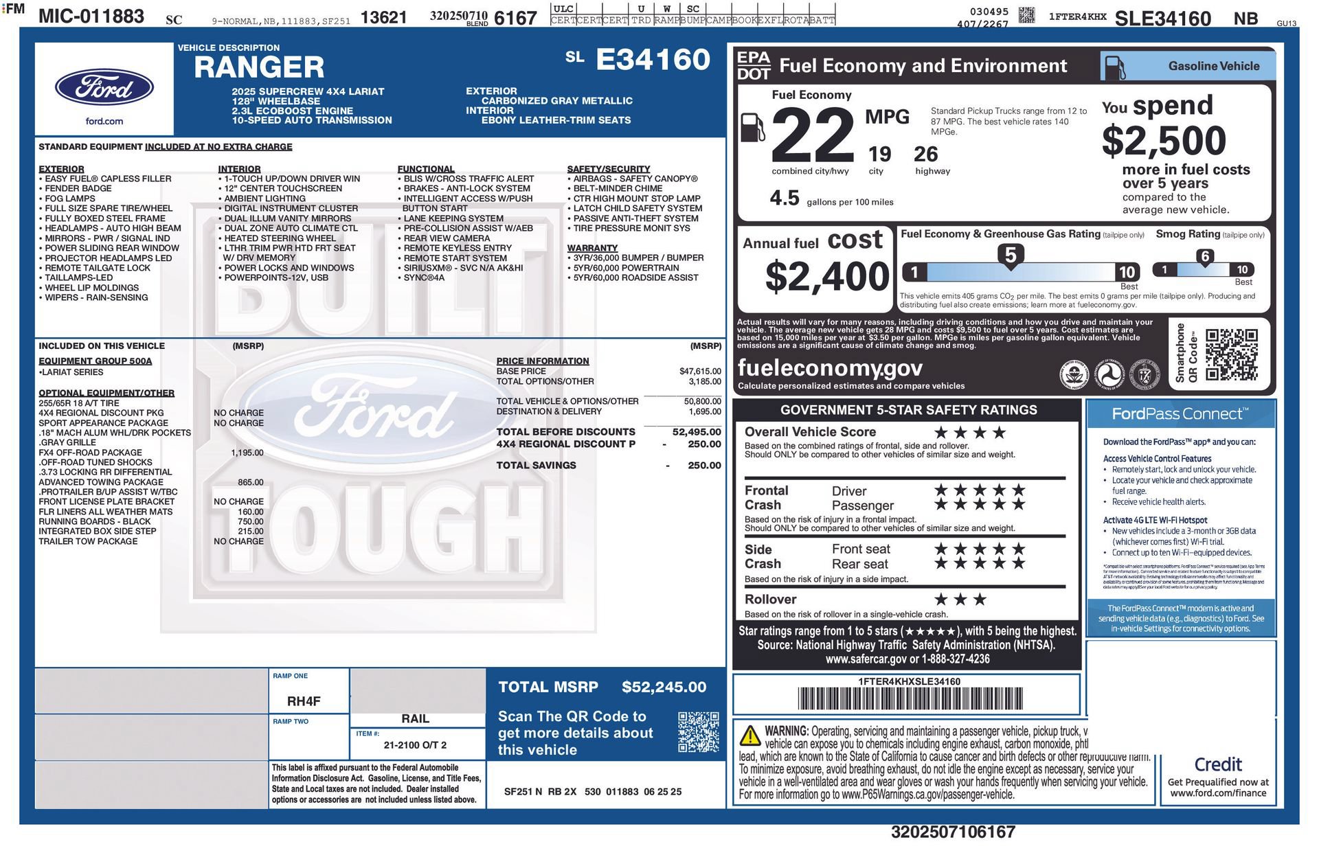 Certified 2025 Ford Ranger Lariat w/ FX4 Off-Road Package AWD/4WD image 19