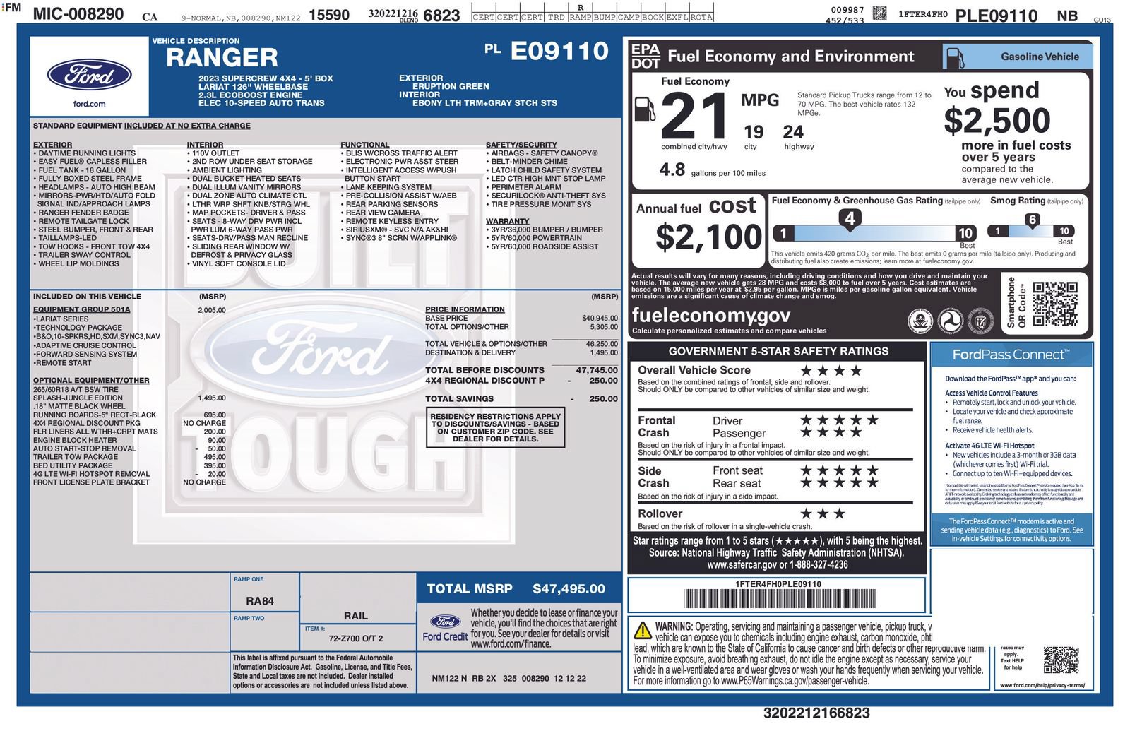 Certified 2023 Ford Ranger Lariat w/ Equipment Group 501A High AWD/4WD image 5