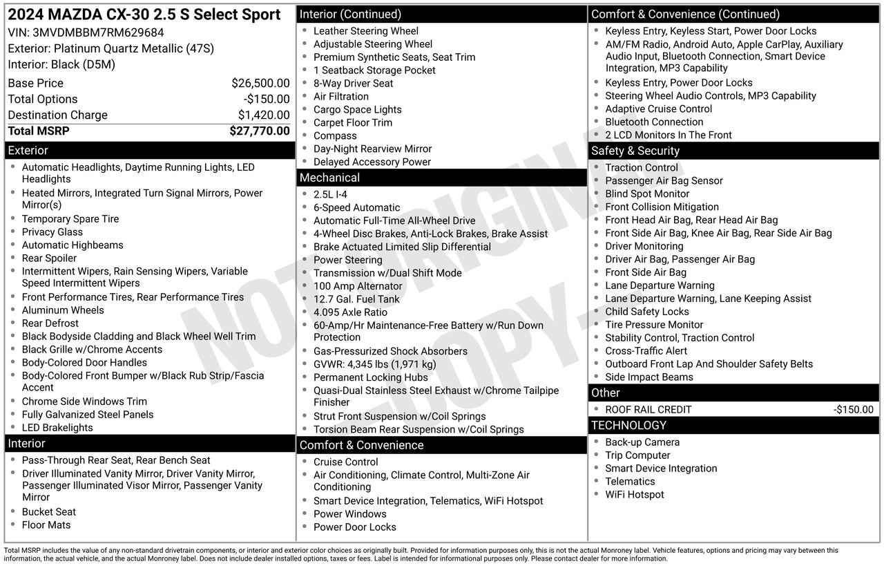 Used 2024 MAZDA CX-30 AWD 2.5 S w/ Select Sport Pkg image 34