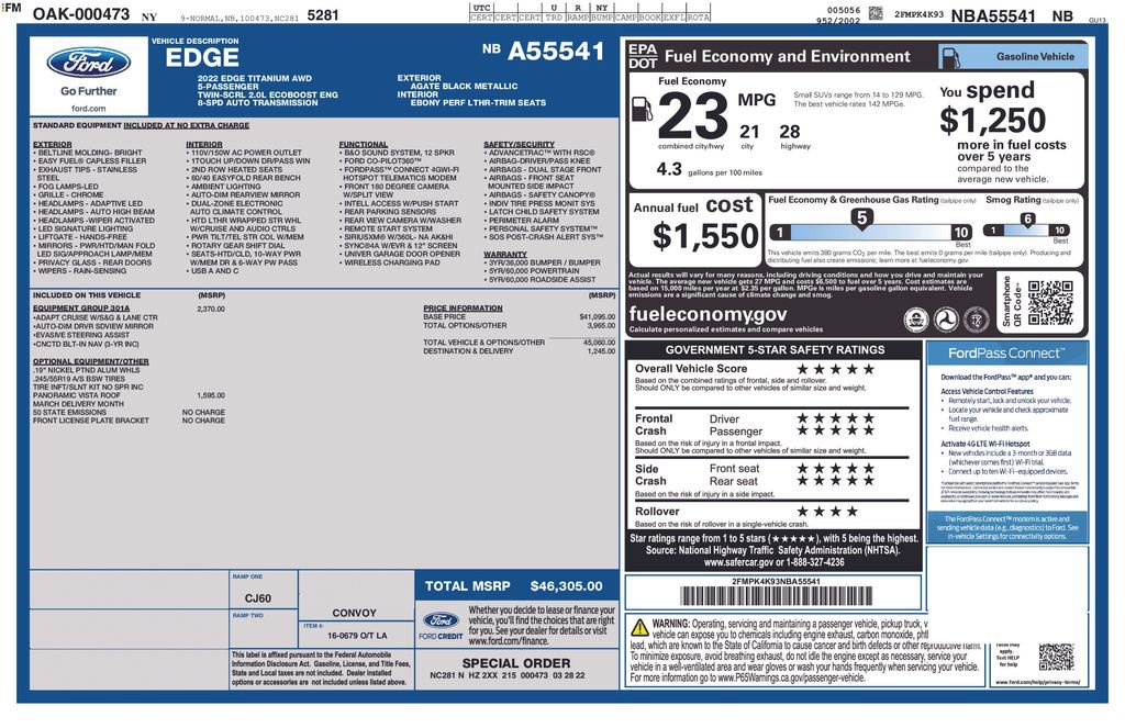 Certified 2022 Ford Edge Titanium w/ Equipment Group 301A AWD/4WD image 37