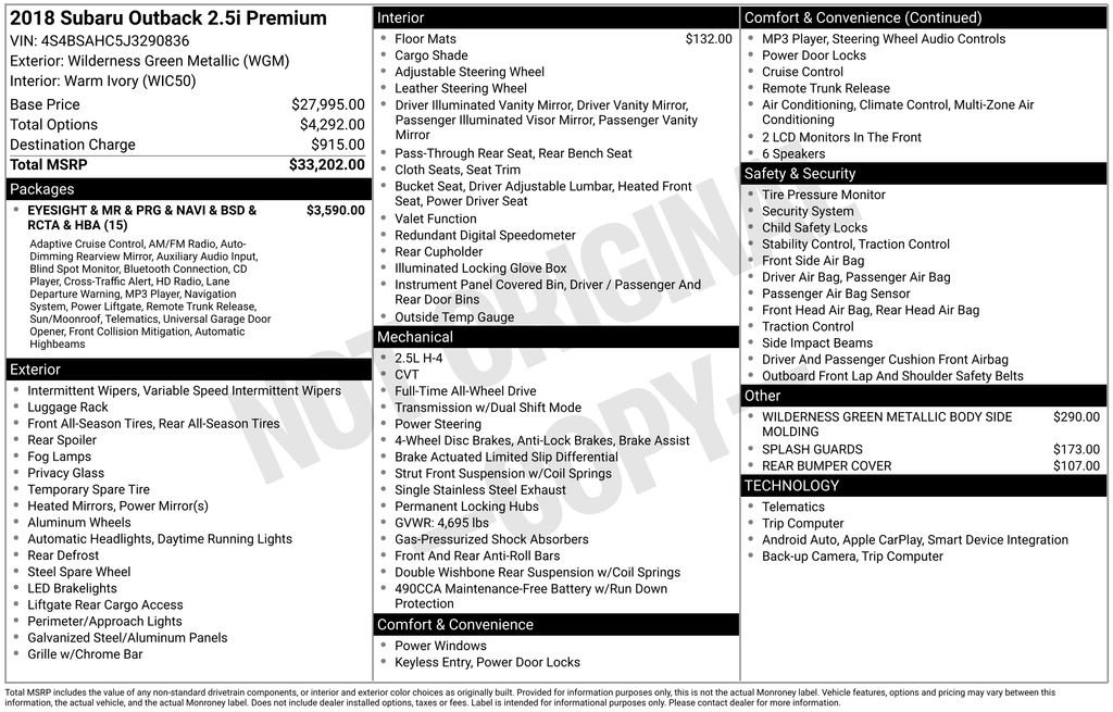 Used 2018 Subaru Outback 2.5i Premium AWD/4WD image 31