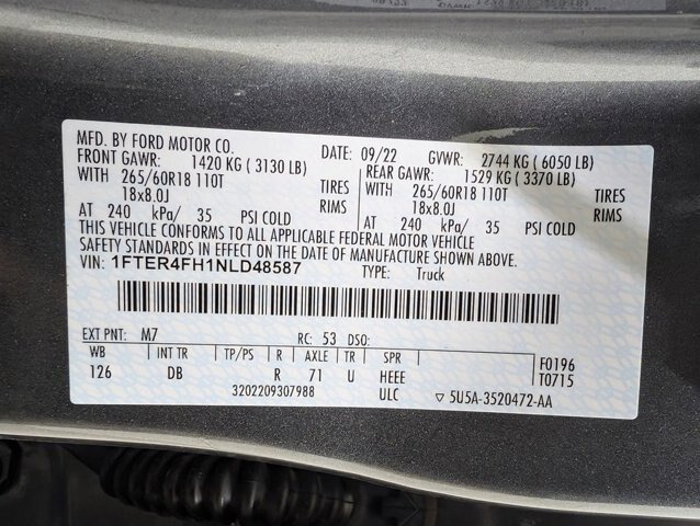 Certified 2022 Ford Ranger Lariat w/ Equipment Group 501A High AWD/4WD image 10
