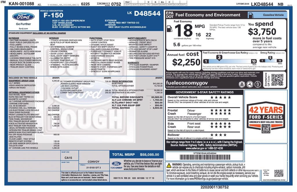Certified 2020 Ford F150 XLT w/ Equipment Group 302A Luxury AWD/4WD image 26