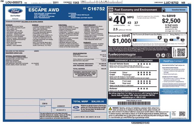 Certified 2020 Ford Escape Titanium AWD/4WD image 45