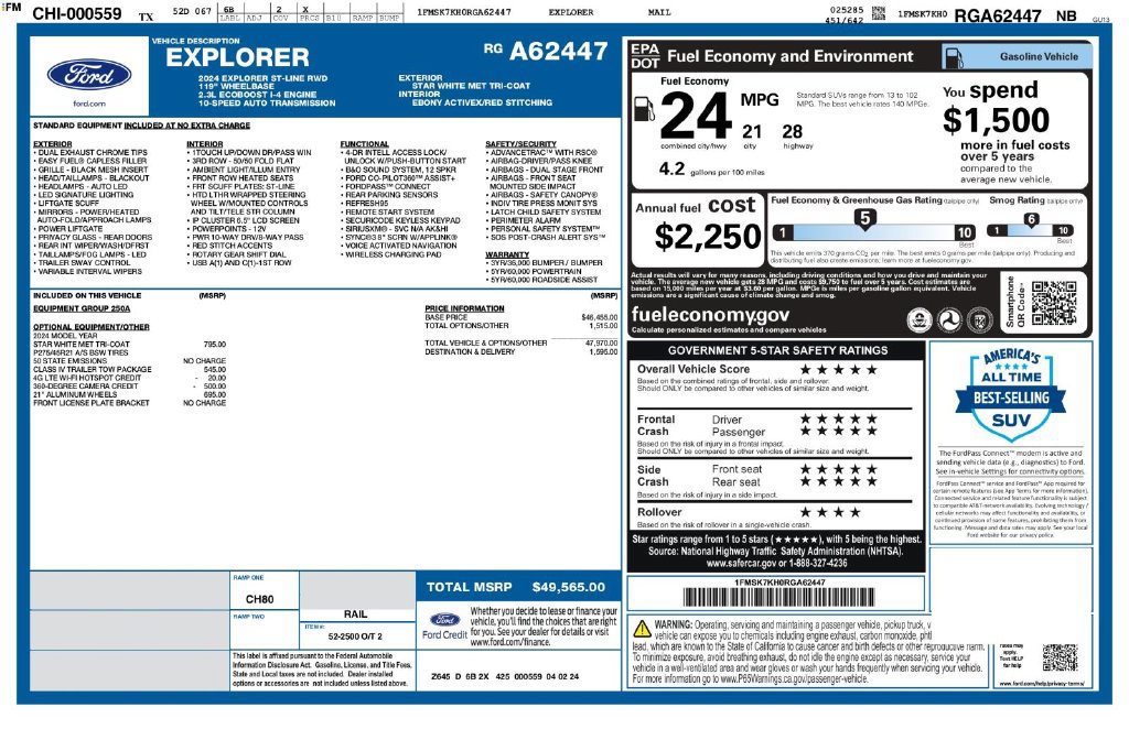 Certified 2024 Ford Explorer ST-Line w/ Class IV Trailer Tow Package RWD image 33