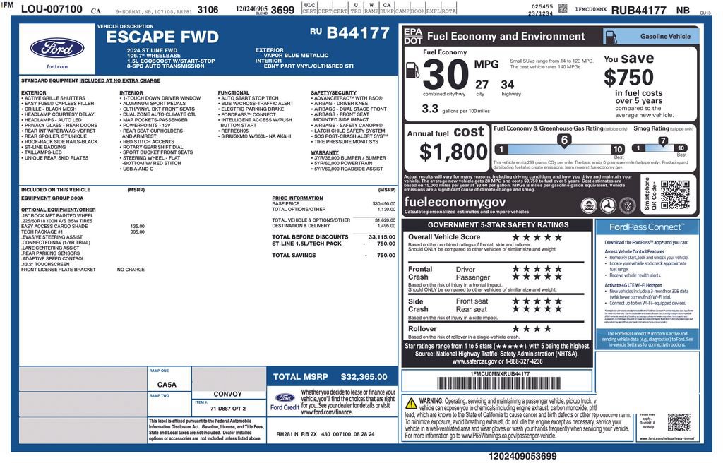 Certified 2024 Ford Escape ST-Line w/ Tech Pack #1 FWD image 3