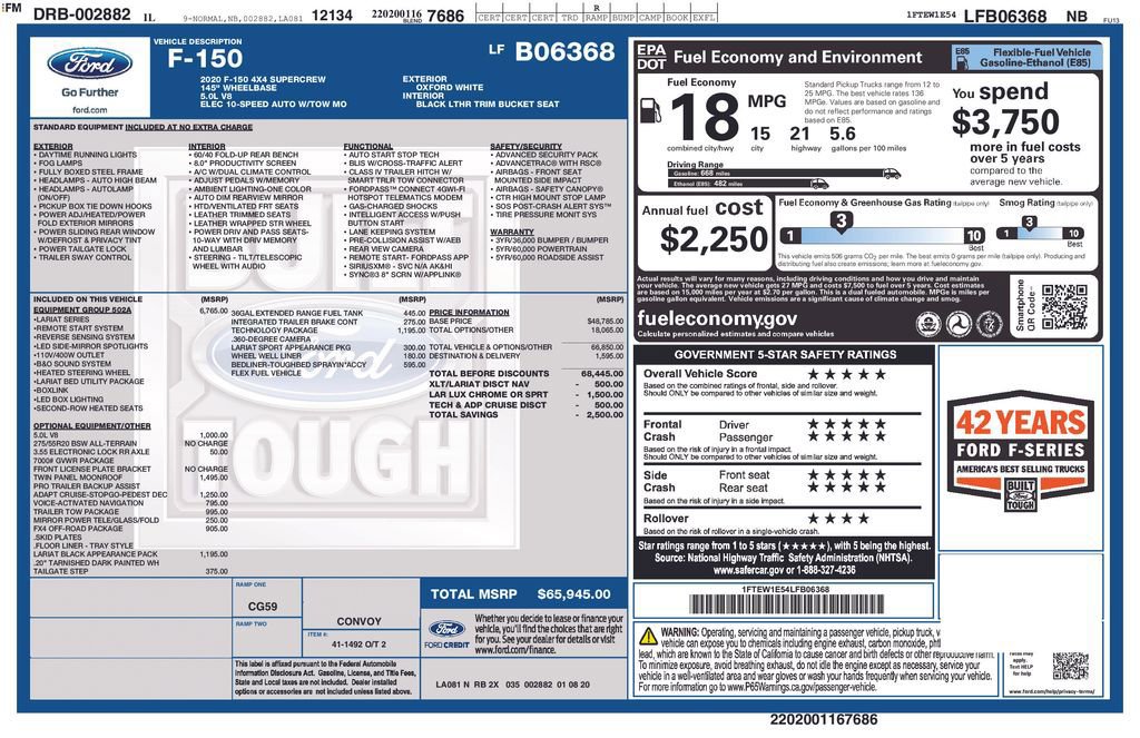 Certified 2020 Ford F150 Lariat w/ Equipment Group 502A Luxury AWD/4WD image 45