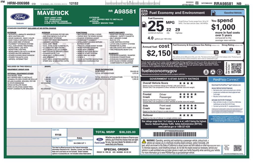 Certified 2024 Ford Maverick Lariat AWD/4WD image 6