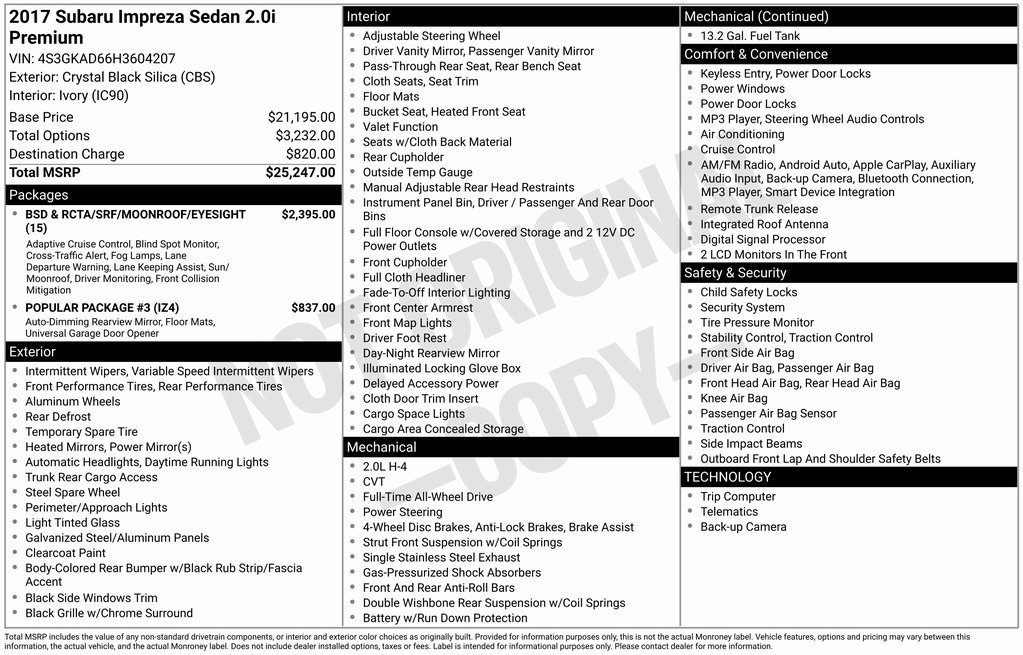 Used 2017 Subaru Impreza 2.0i Premium