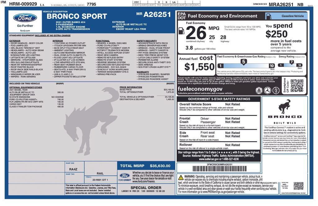 Certified 2021 Ford Bronco Sport Outer Banks AWD/4WD image 36