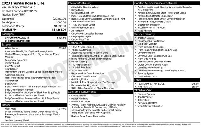 Used 2023 Hyundai Kona N Line w/ Cargo Package image 3